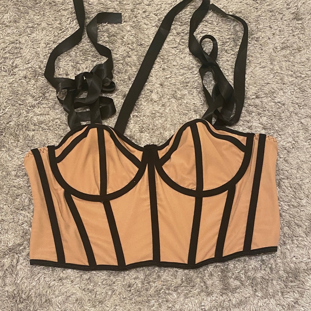 Tan and Black Bustier Top
